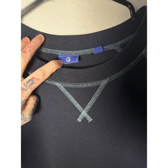 FootJoy Pullover Mens Navy Blue Contrast Stitch Raglan Crewneck Sweatshirt L - Picture 4 of 8